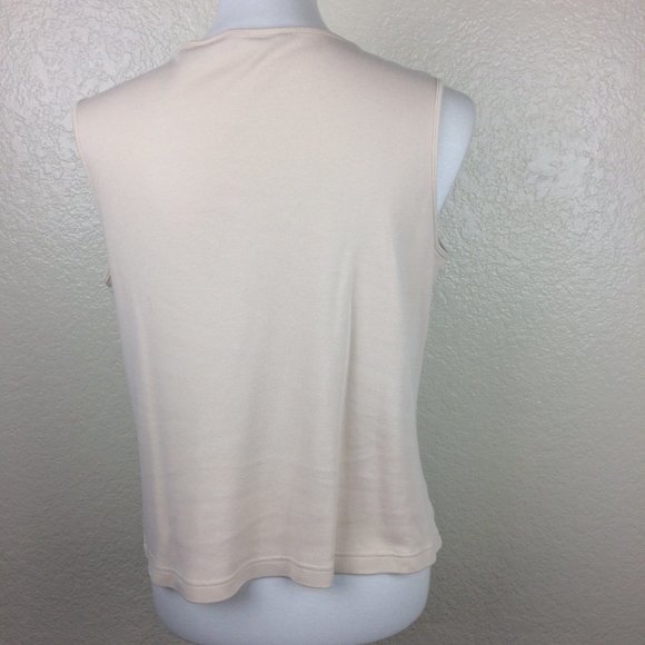 Reference Point Women's Tan Sleeveless Scalloped Neckline top Sz L - Picture 6 of 7